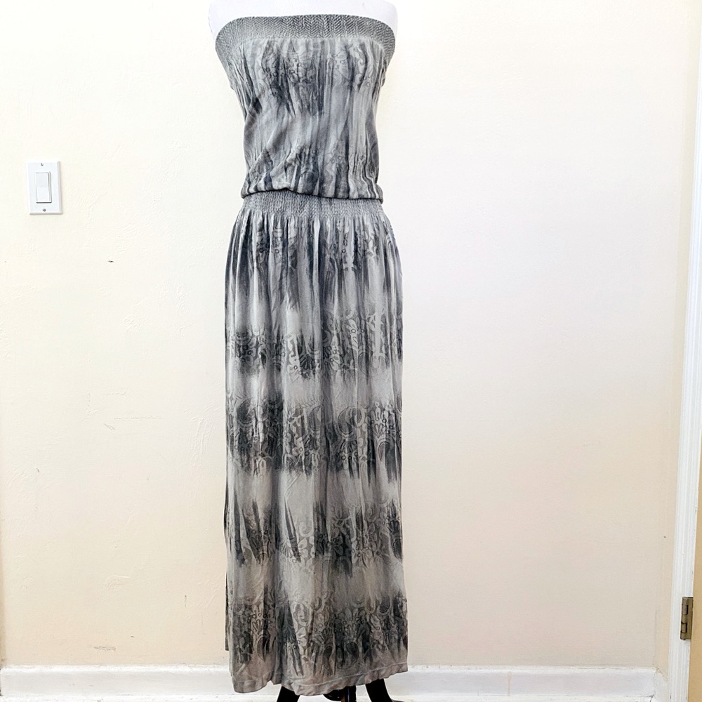 M.Rena Tube Top Maxi Dress Black Gray Tie Dye OSFA Casual Beach Festival Concert